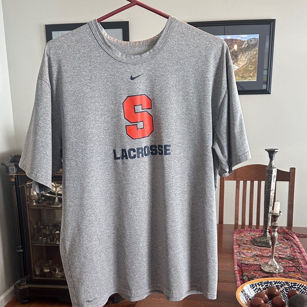 Nike Gray T-Shirt with Red Lacrosse Logo